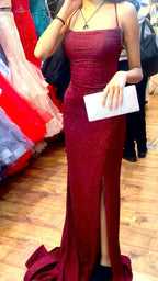 Burgundy Sparkly Glitter Prom Dress Long Evening Dress