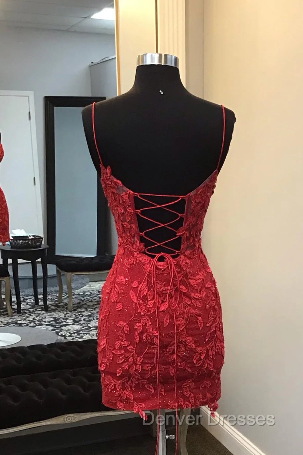 Dark Red Homecoming Dress, Corset Tight Short Mini Dress with Appliques Secondary image