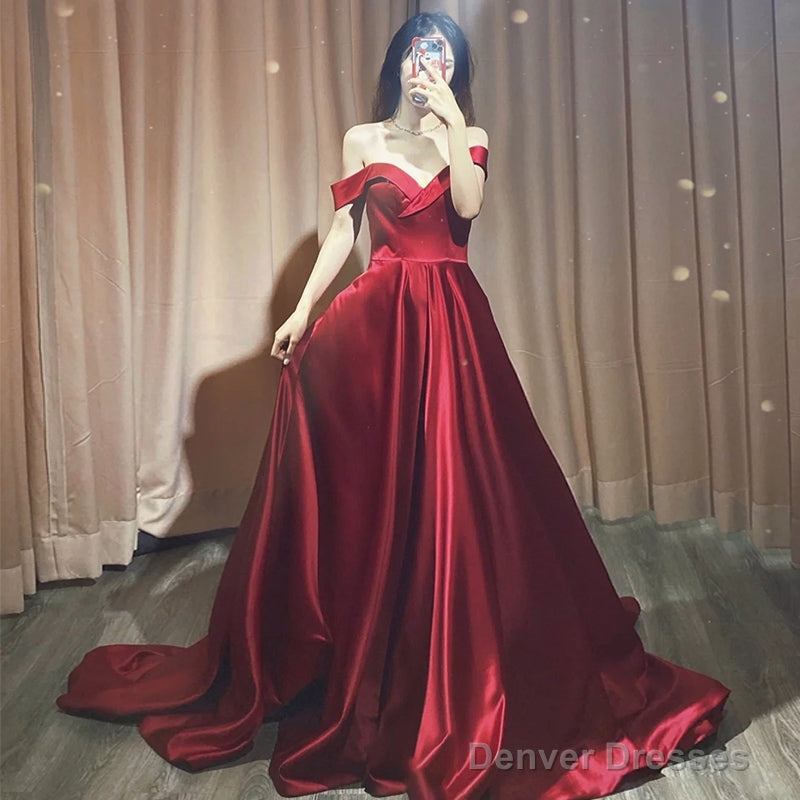 Dark Red Satin Long Prom Dresses, A-Line Sweetheart Evening Dress Formal Gown Secondary image