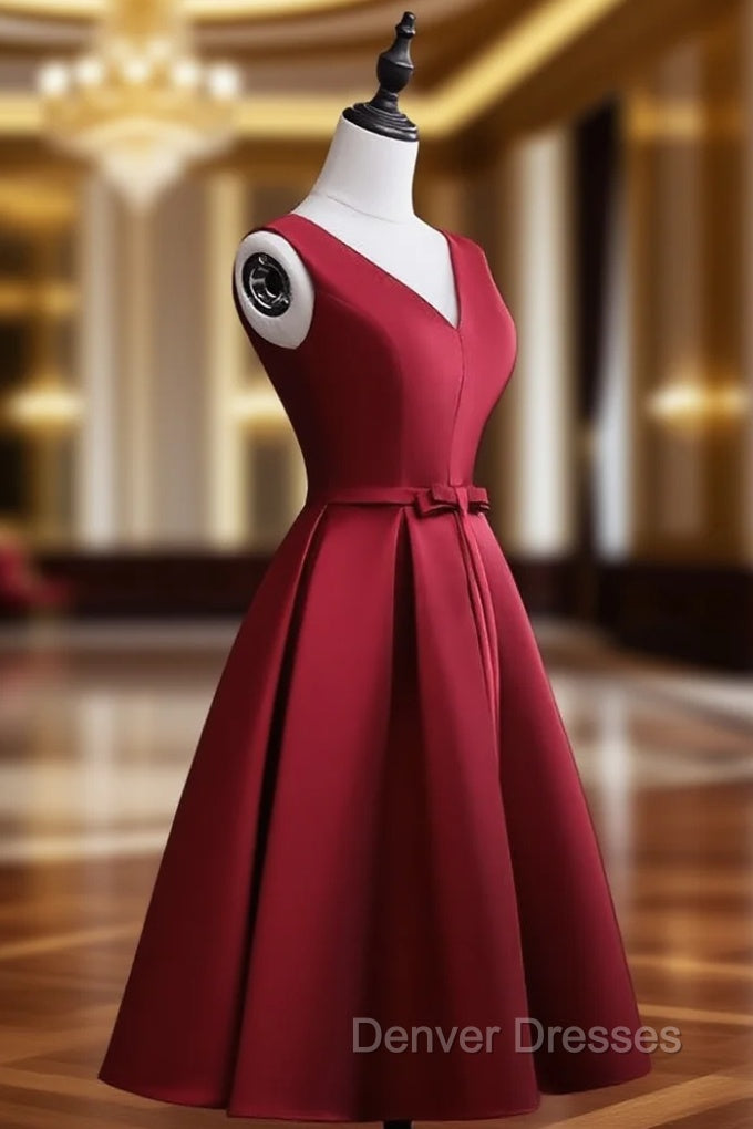 Dark Red Satin Short Homecoming Dress, Lovely Bridesmaid Dress