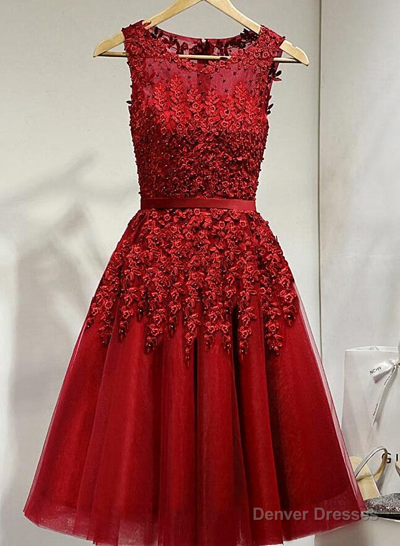Dark Red Tulle Knee Length Party Dress, Wine Red Homecoming Dress Secondary image