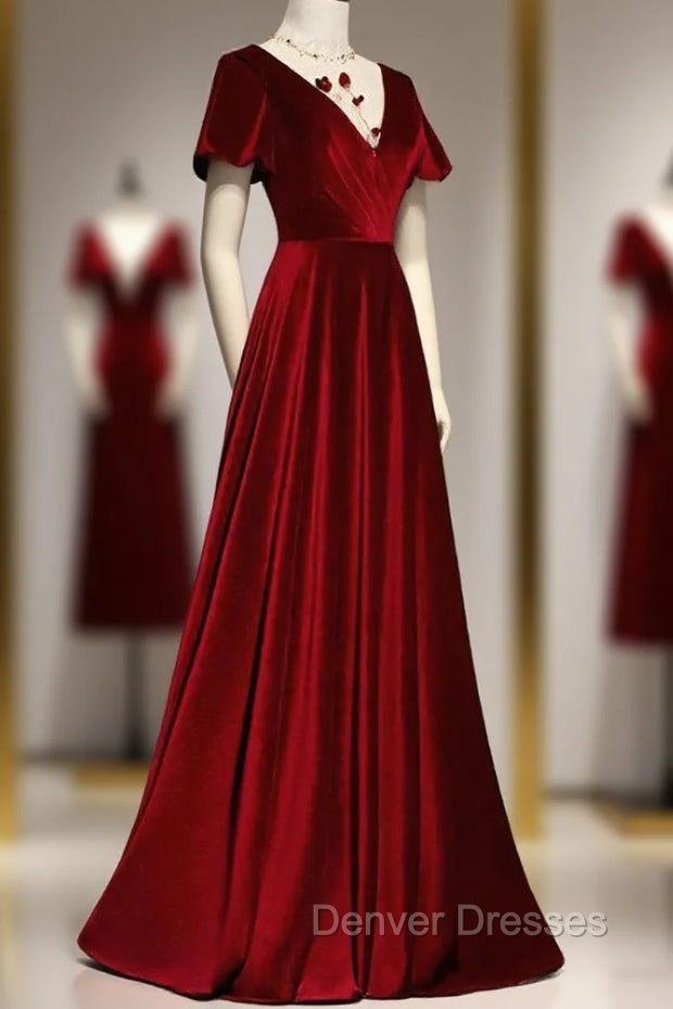 Dark Red Velvet Long Prom Dress, Charming Formal Gown Secondary image
