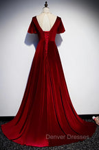 Dark Red Velvet Long Prom Dress, Charming Formal Gown