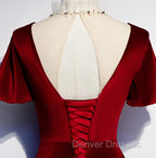 Dark Red Velvet Long Prom Dress, Charming Formal Gown
