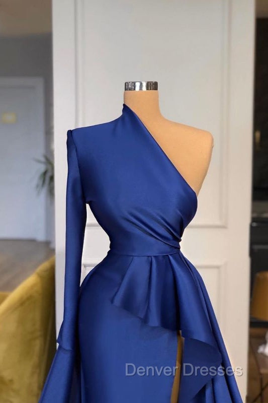 Dark Royal Blue One shoulder Ruffles Side-cut Overskirt Prom Dress Secondary image