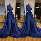 Dark Royal Blue One shoulder Ruffles Side-cut Overskirt Prom Dress