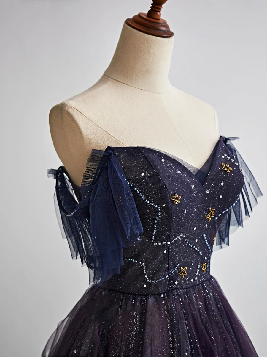 Dark Starry Sky Purple Tulle Long Prom Dress Purple Evening Dress Secondary image