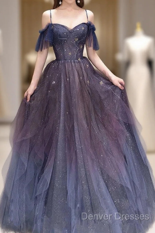 Dark Starry Sky Purple Tulle Long Prom Dress Purple Evening Dress Main image