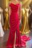 Straps Red Ruched Mermaid Long Formal Dress
