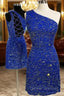 Dazzling One-Shoulder Short Velvet Sequins Homecoming Dress
