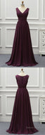 Deep Red Chiffon V Neck Long Lace Prom Dress, Evening Dress
