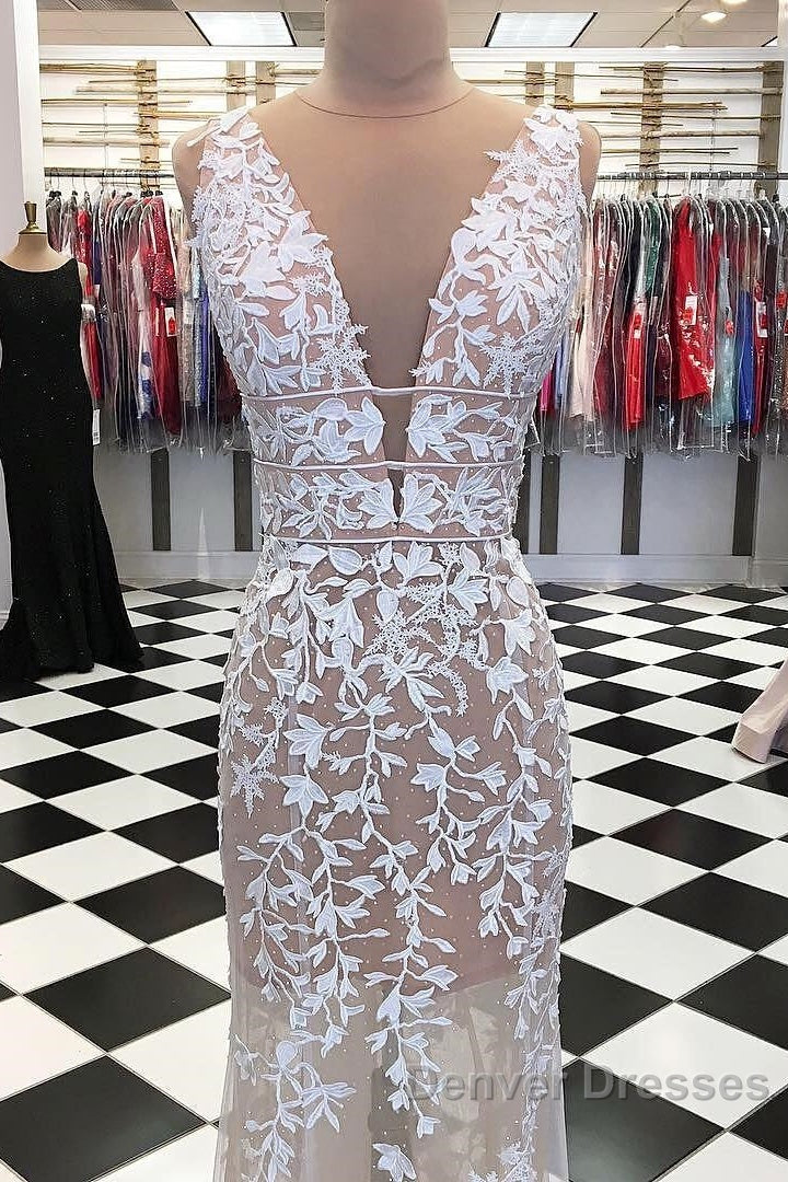 Deep V Neck Champagne Lace Prom Dress, V Neck Champagne Lace Wedding Dress Formal Evening Dress Secondary image