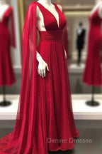 Deep V Neck Chiffon Long Prom Dress Simple Prom Gown