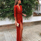 Deep V Neck Long Prom Dress With Split