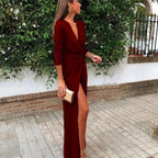 Deep V Neck Long Prom Dress With Split