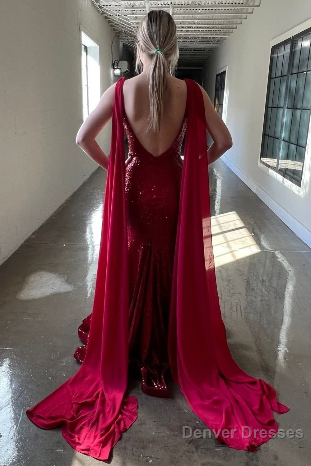 Deep V Neck Mermaid Burgundy Sparkly Sequins Long Prom Dress Secondary image