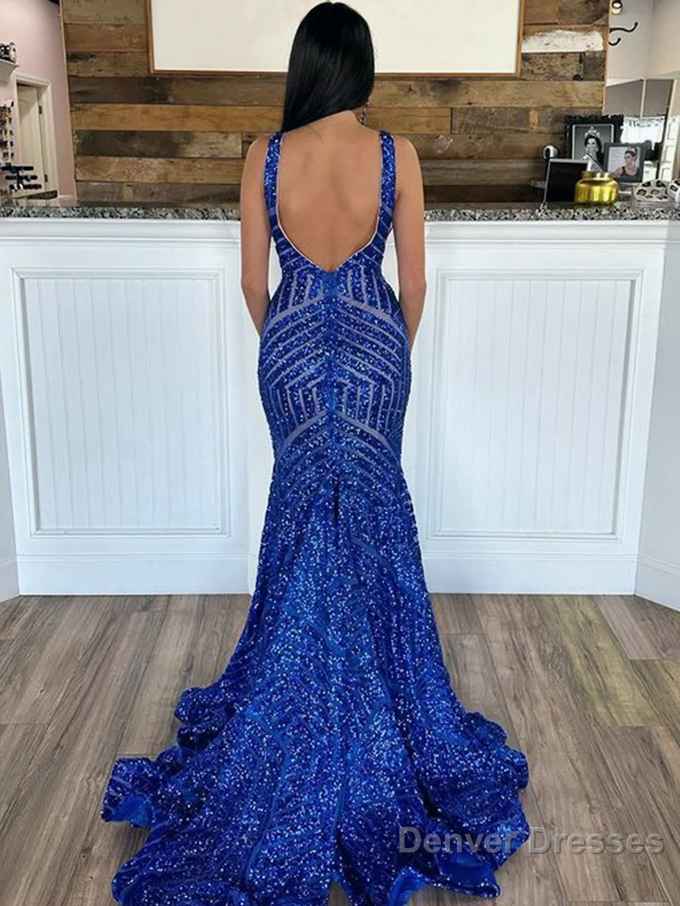 Deep V Neck Pink Sequins Mermaid Long Prom Dress