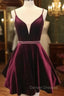 Deep V Neck Short Burgundy Prom Dress, Deep V Neck Short Burgundy Formal Homecoming Dress