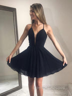 Deep V Neck Short Yellow Black Prom Dress, Short Backless Formal Homecoming Dress