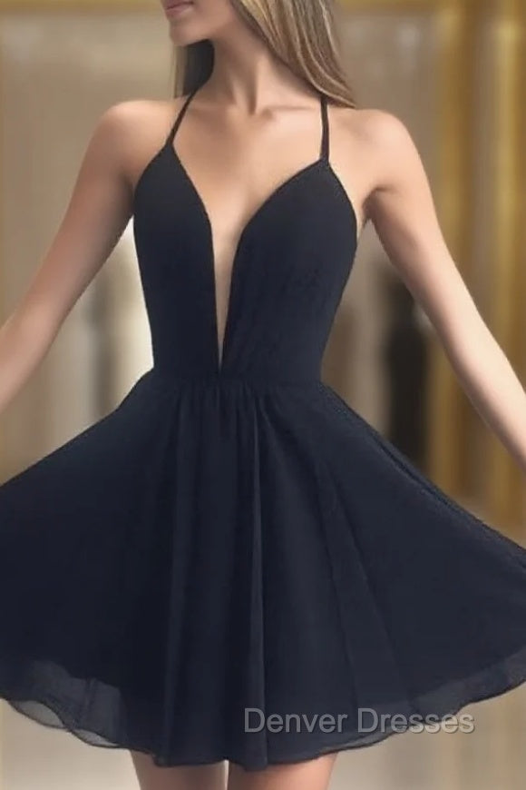 Deep V Neck Short Yellow Black Prom Dress, Short Backless Formal Homecoming Dress