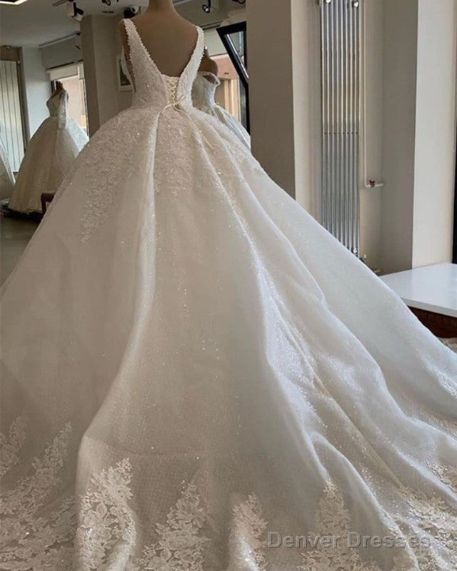 Deep V Neck Wedding Dress Ball Gown Lace Appliques Secondary image