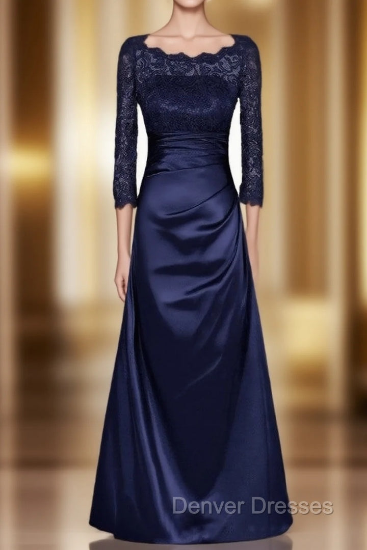 Delicate Bateau Neckline Floor-Length A-Line Lace Mother of the Bride Dress with Long Sleeve Main image