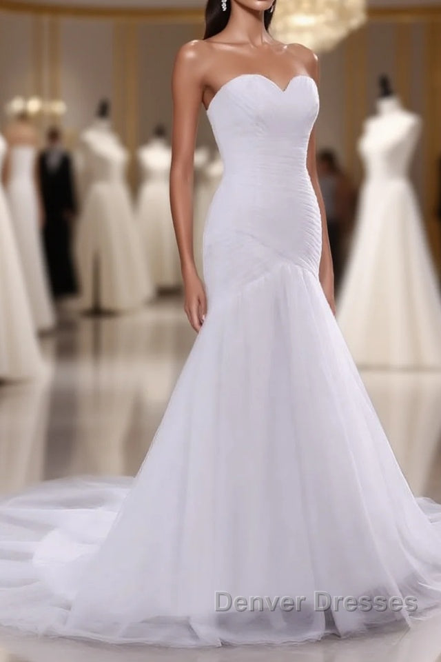 Delicate Ruffle Tulle Sweetheart Strapless Mermaid Wedding Dress Main image