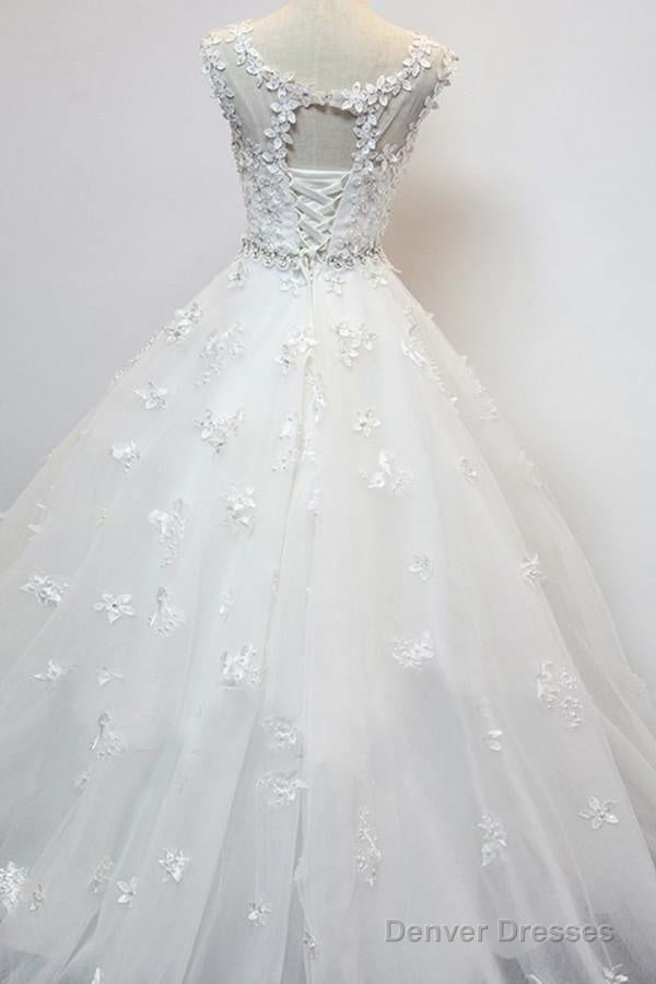 Delicate Scoop Cap Sleeves Floor-Lenth Wedding Dress With Beading