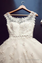 Delicate Scoop Cap Sleeves Floor-Lenth Wedding Dress With Beading