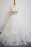 Delicate Scoop Cap Sleeves Floor-Lenth Wedding Dress With Beading