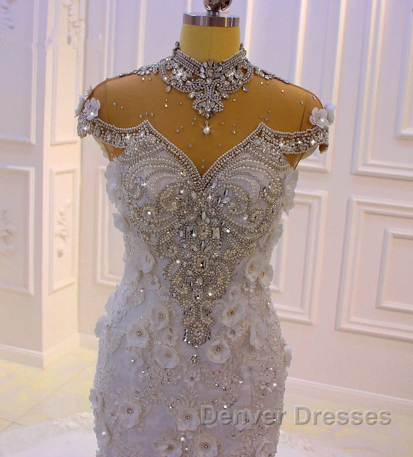 Delicate Sleeveless Beading Sheer Tulle Appliques Mermaid Sparkling Wedding Dress Secondary image