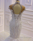 Delicate Sleeveless Beading Sheer Tulle Appliques Mermaid Sparkling Wedding Dress