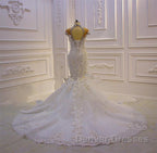 Delicate Sleeveless Beading Sheer Tulle Appliques Mermaid Sparkling Wedding Dress