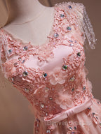 Delicate V-Neck Pink With Rhinestones Lace Appliques Prom Dress