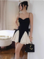 Design Black And White Stitching Suspender Back A-Line Birthday Short Skirt Homecoming Dress