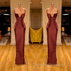 Designer Burgundy Spaghetti-Straps Mermaid Prom Dress Long With Ruched