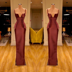 Designer Burgundy Spaghetti-Straps Mermaid Prom Dress Long With Ruched