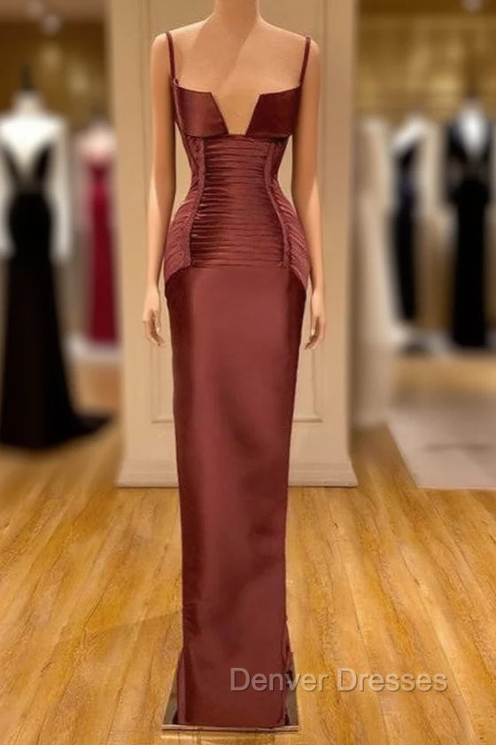 Designer Burgundy Spaghetti-Straps Mermaid Prom Dress Long With Ruched