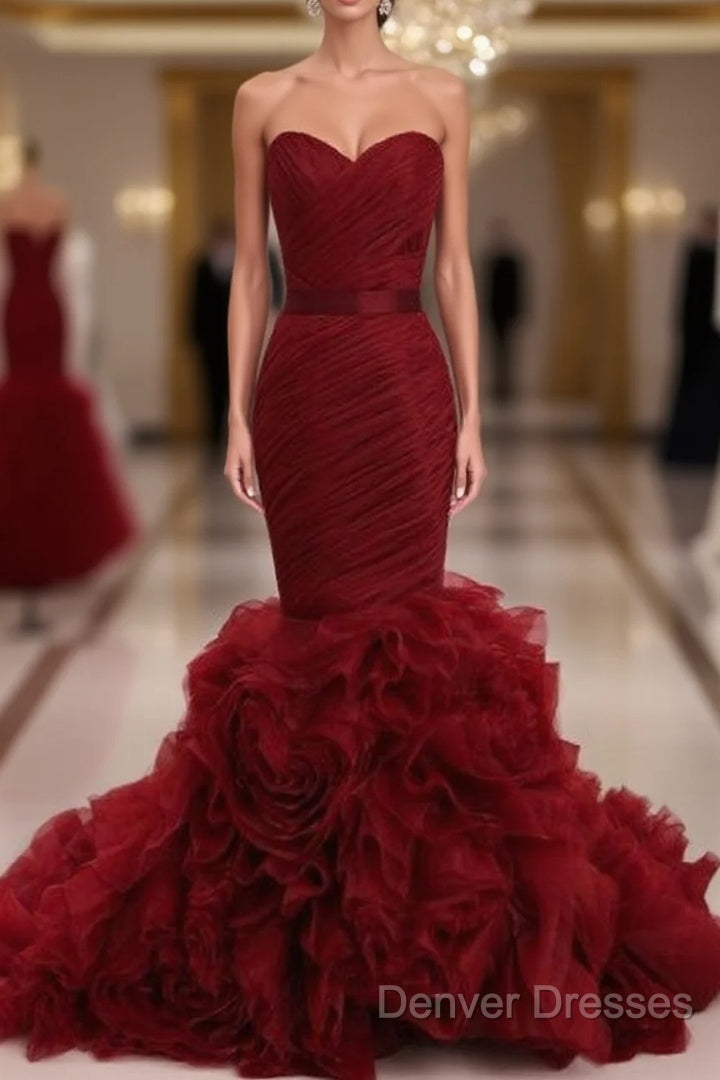 Dignified Trumpet/Mermaid Strapless Sweetheart Tiered Long Prom Dress