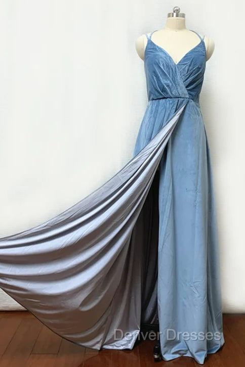 Double-Strap Dusty Blue Velvet Long Bridesmaid Dress Secondary image