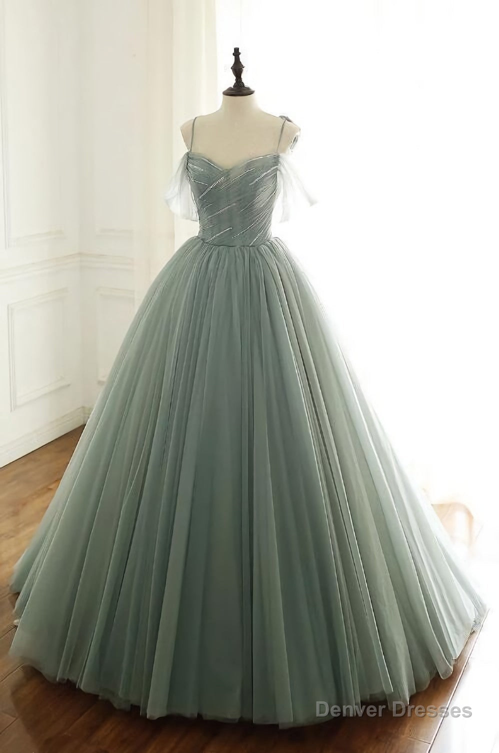 Light Green Tulle Long Prom Dress, Green Evening Dress Main image