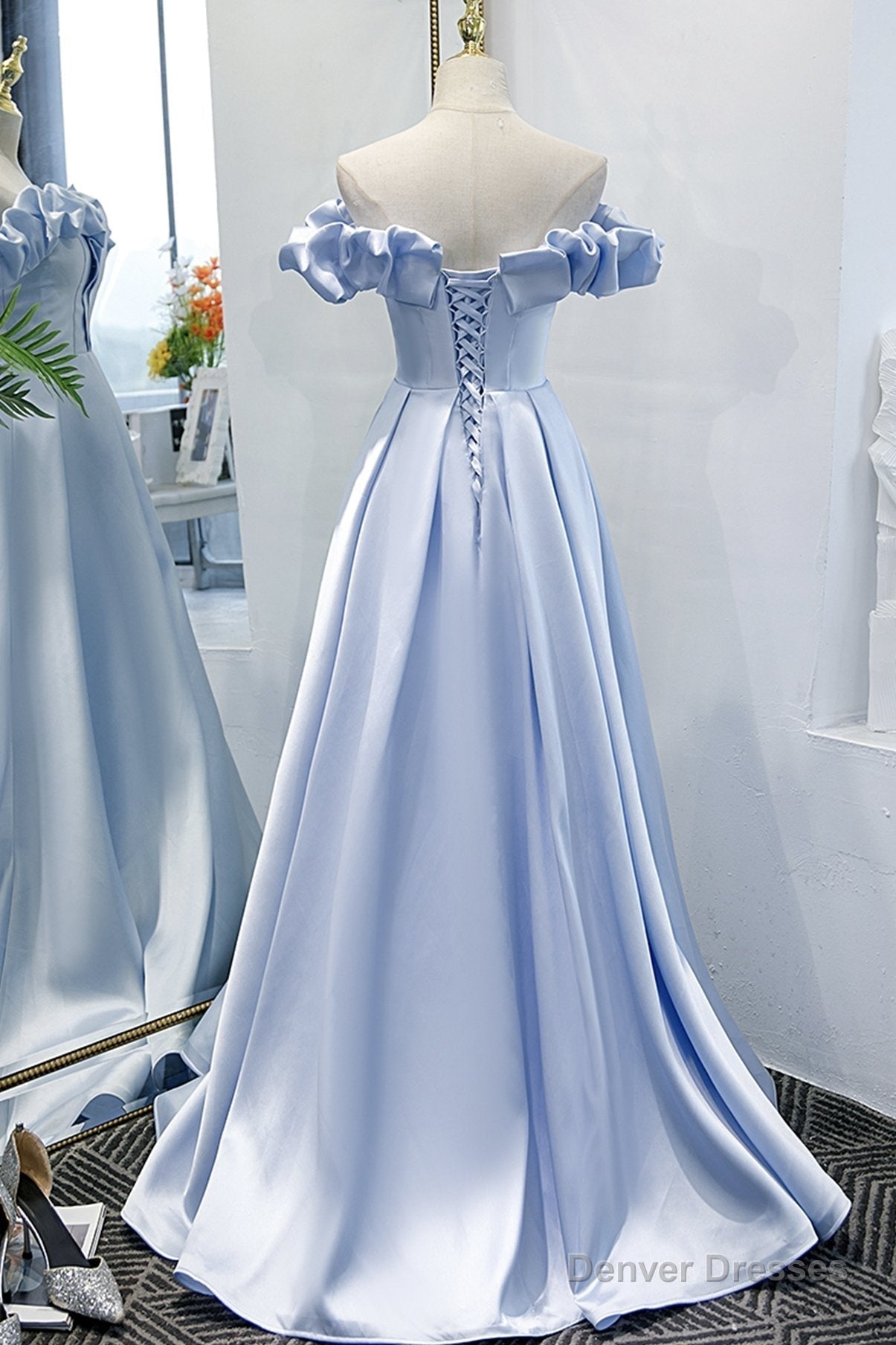 Blue Satin Long A Line Prom Dress, Blue Evening Dress Secondary image