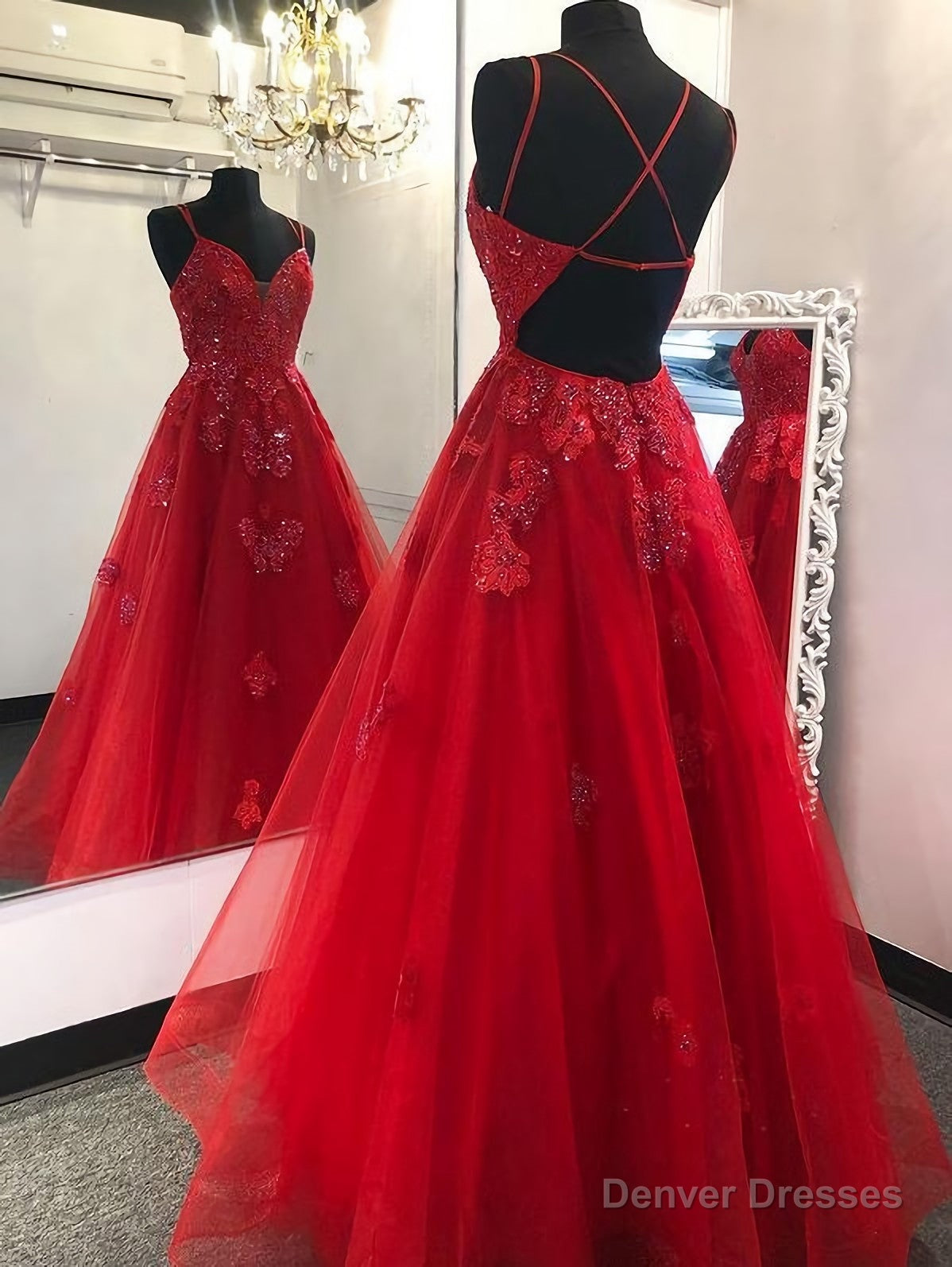 Red Long Prom Dress With Appliques And Beading Evening Dress, Pageant Dance Dresses, Graduation School Party Gown Secondary image