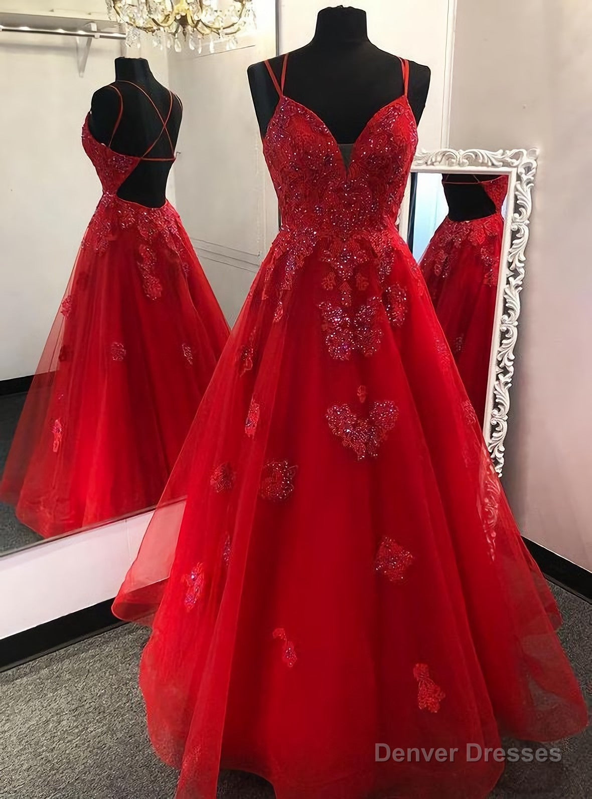 Red Long Prom Dress With Appliques And Beading Evening Dress, Pageant Dance Dresses, Graduation School Party Gown Main image