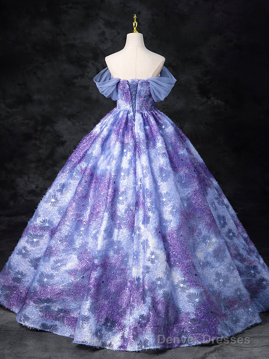 Dreamy Colorful Flowers Purple/Blue Prom Dress, Fairy Off The Shoulder A-Line Princess Party Gown