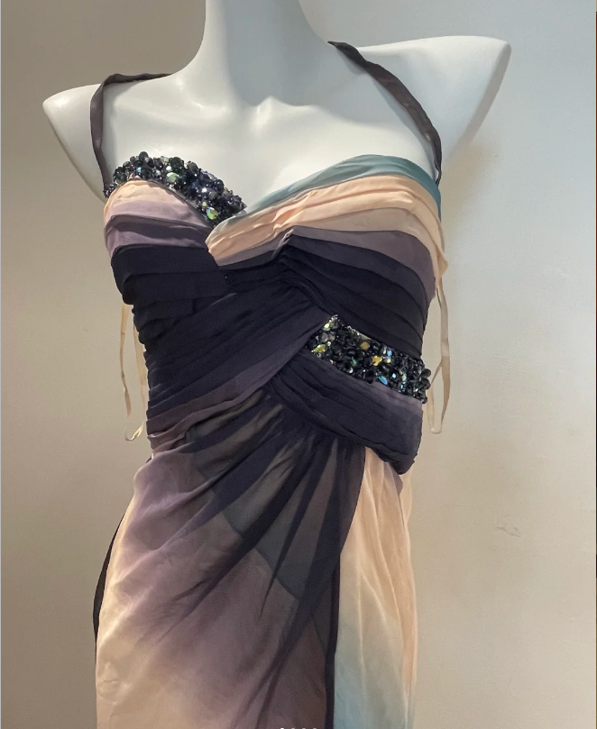 Dreamy Gradient Mermaid Halter Neck Beaded Chiffon Long Prom Dress Evening Dress Secondary image