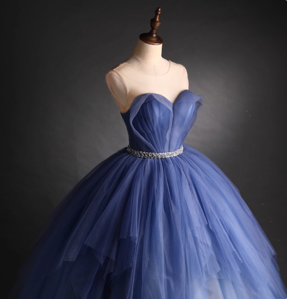 Dreamy Haze Blue Sweetheart Strapless Tulle Ball Gown Evening Dress Sweet 16 Dress