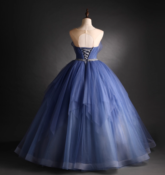 Dreamy Haze Blue Sweetheart Strapless Tulle Ball Gown Evening Dress Sweet 16 Dress