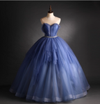 Dreamy Haze Blue Sweetheart Strapless Tulle Ball Gown Evening Dress Sweet 16 Dress
