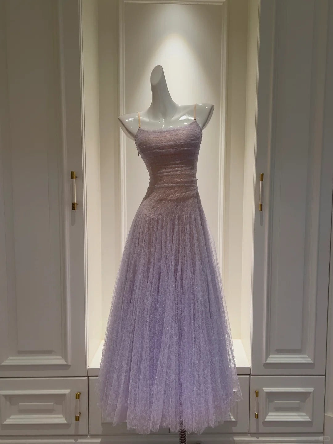 Dreamy Lavender A-Line Suspender Strap Pleated Tulle Long Prom Dress Evening Dress Secondary image